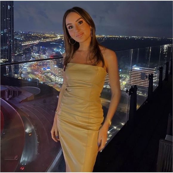 ZARA Tan Faux Leather Strapless Midi Dress S - Picture 11 of 14